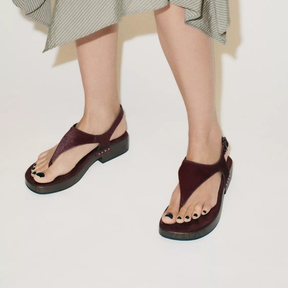 NEW Zara Studded Leather Sandals in Burgundy Red - US 10 - Picture 2 of 6
